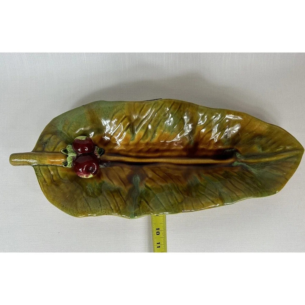 Vintage Wade of California Art Pottery Leaf w/ Apples Platter - Drip Glaze‎